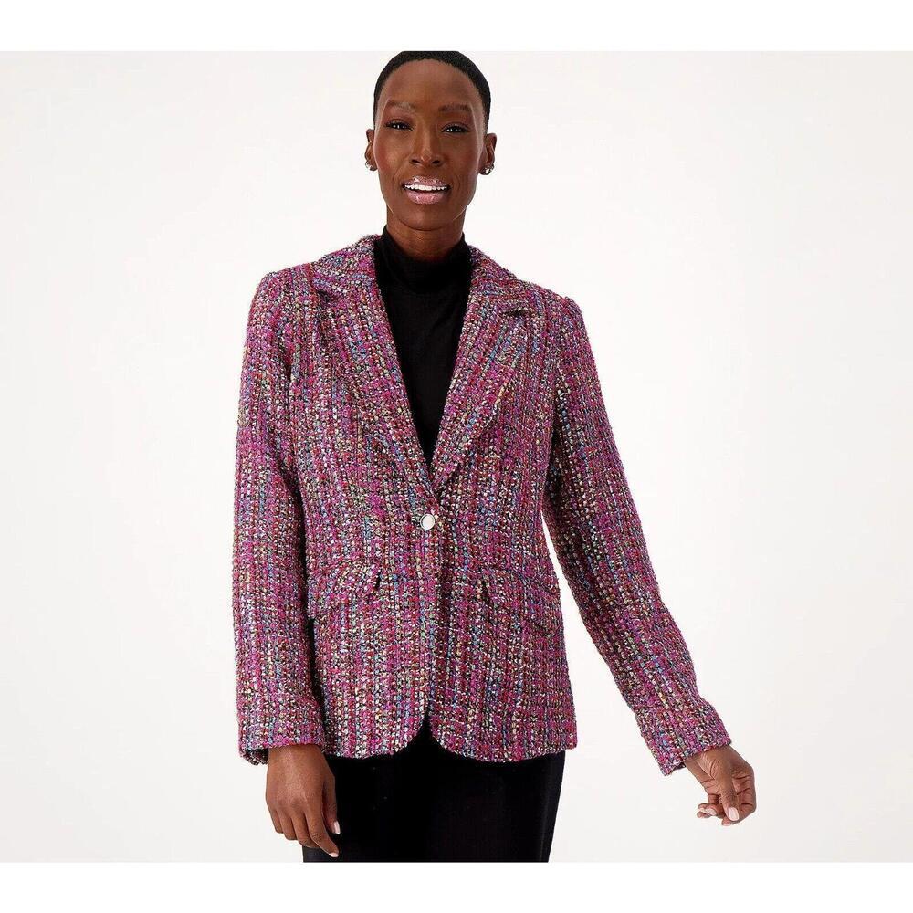 NWT Dennis Basso Tweed pink multicolor blazer jacket extra button cute 14